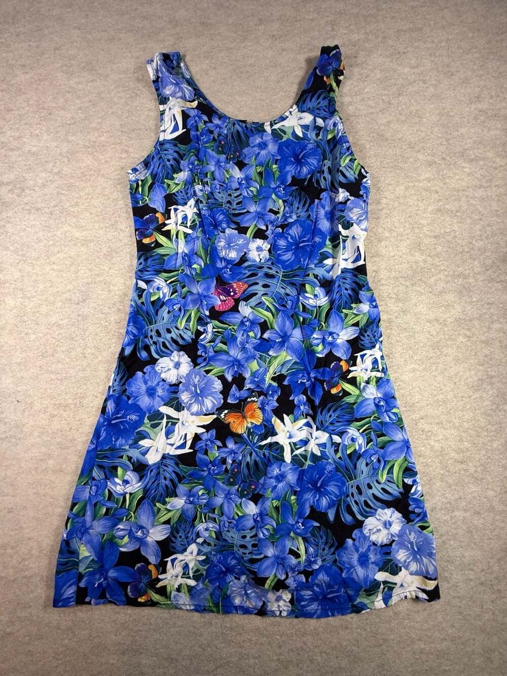 Puanani by RJC Tropical Floral Butterfly Print Sleeveless Rayon Mini Dress Size